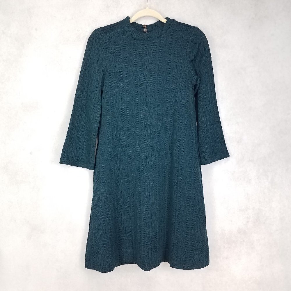 Studio One Size S Knit Mini Dress 3/4 Sleeves in Greenish Blue w Side pockets